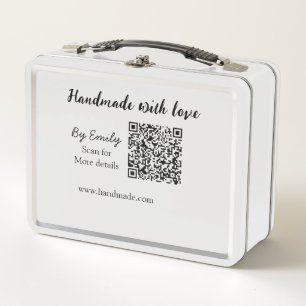 Handmade with love Q R code small business website Metal Lunch Box