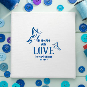 Handmade with Love Quote with Butterflies Rubber Stamp