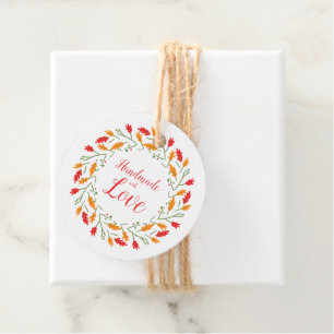 Handmade with Love Quote with Floral Wreath Design Favour Tags