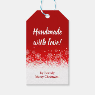 Handmade With Love Red Christmas Snowflake Gift Tags