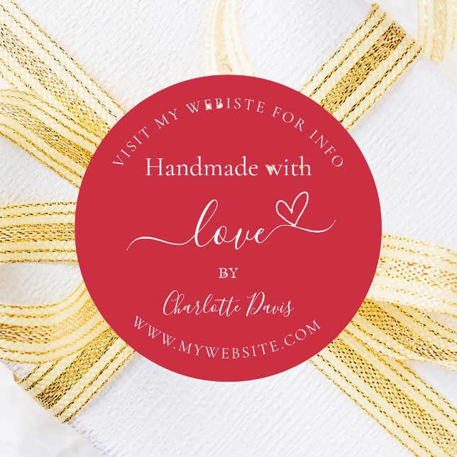 Handmade with love red name website classic round sticker (Creator Uploaded)