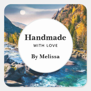 Handmade with Love River and Mountains Scenic Square Sticker