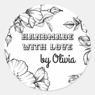Handmade with Love Rose Flower Frame Classic Round Sticker