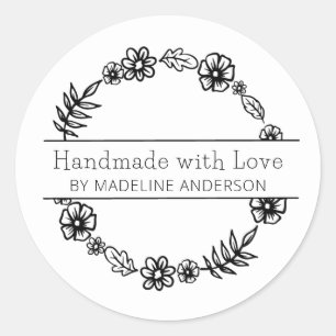 Handmade with Love Round Floral Classic Round Sticker