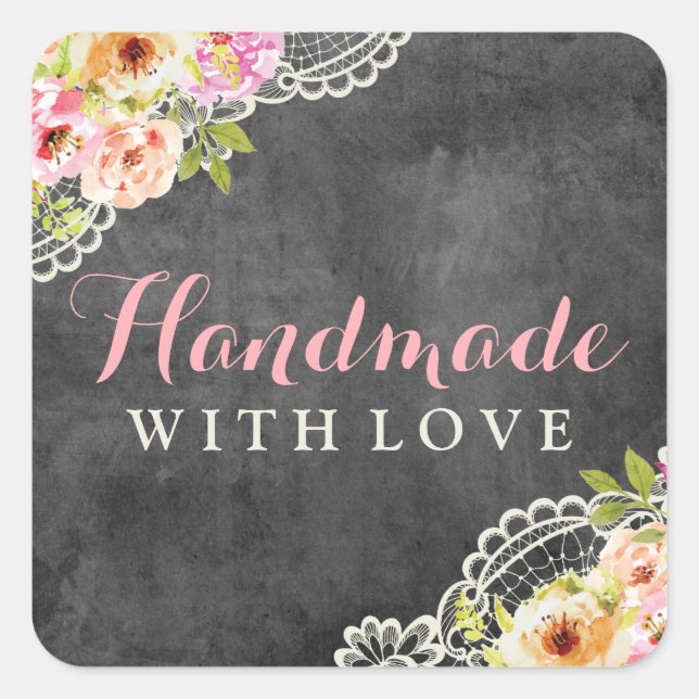 Handmade With Love Rustic Chalkboard Farmhouse Square Sticker (Front)