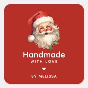 Handmade with Love Santa Claus Retro Christmas Square Sticker