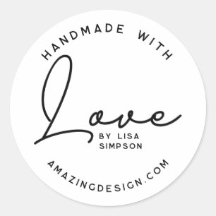 Handmade with love script classic round sticker