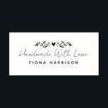 Handmade With Love Script Leaves Rubber Stamp<br><div class="desc">This stylish custom, handmade with love stamp is ideal for a small business looking for a unique touch to make their work very special. With a floral leaves element in a hand-drawn style with a small heart in the centre, the design result is very chic and exclusive but also in...</div>
