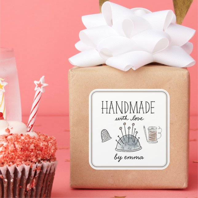 Handmade with Love Sewing Tools Square Sticker (Party)