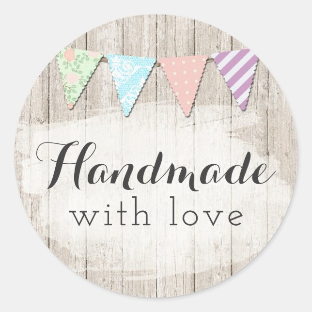 Handmade With Love Shabby Chic Rustic Bunting Classic Round Sticker (Front)