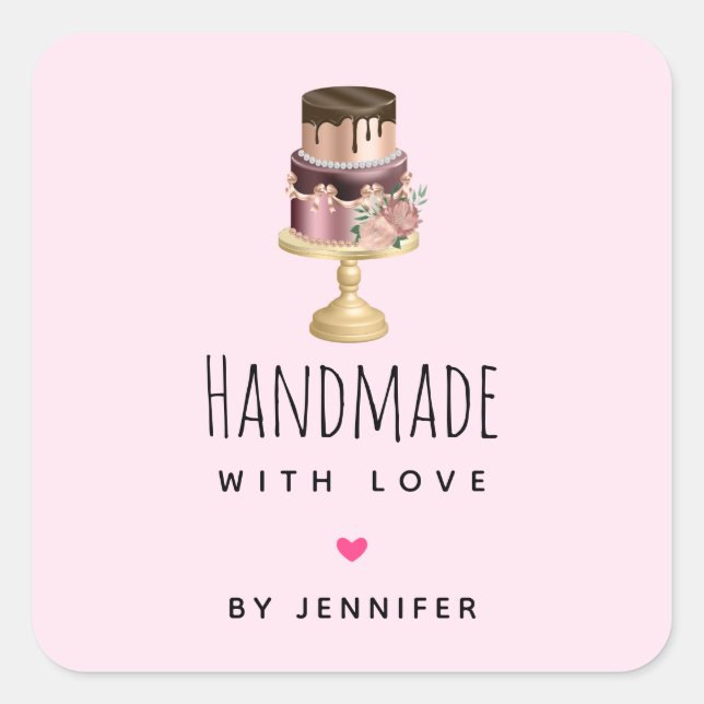Handmade with Love Shiny Glam Party Cake Square Sticker (Front)