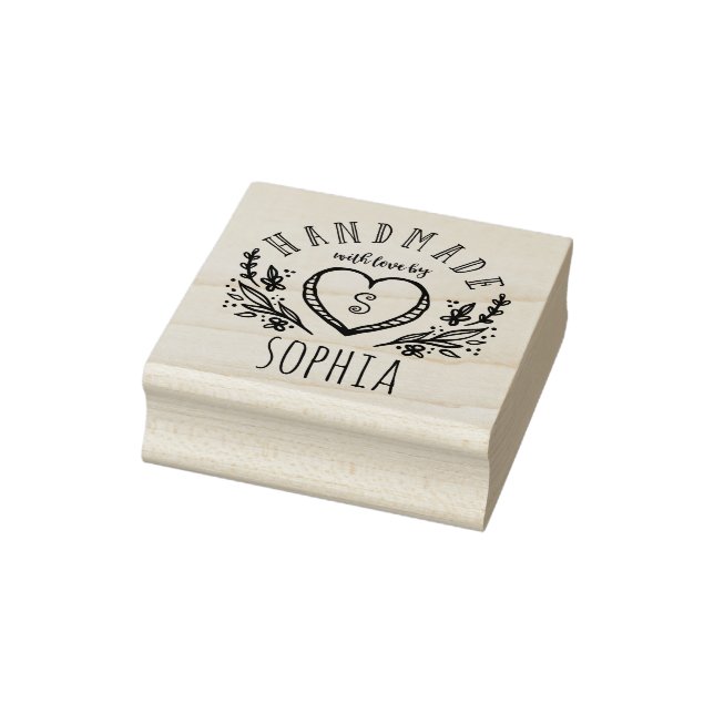 Handmade with Love Sketched Florals Heart Monogram Rubber Stamp (Stamp)