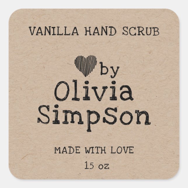 Handmade with Love Small Business Custom Square Sticker (Front)