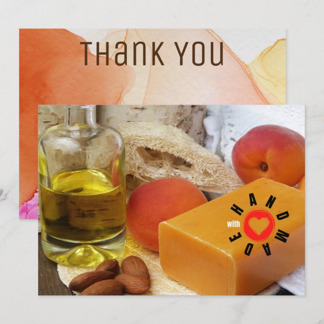 Handmade With Love Soap Maker Peach Almond Oil Thank You Card (Front/Back)