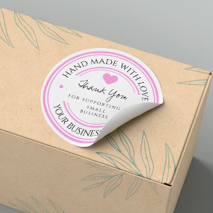 handmade with love thank you black pink sticker