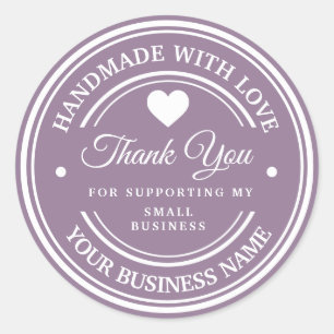 Handmade with love   thank you  classic round stic sticker