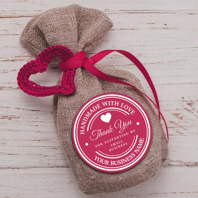 Handmade with love | thank you   classic round sticker (Handmade with love | thank you classic round sticker #christmas #newyear #supportsticker #purchase)