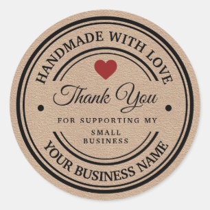 handmade with love   thank you   kraft paper class classic round sticker