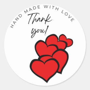Handmade with love thank you red hearts Sticker
