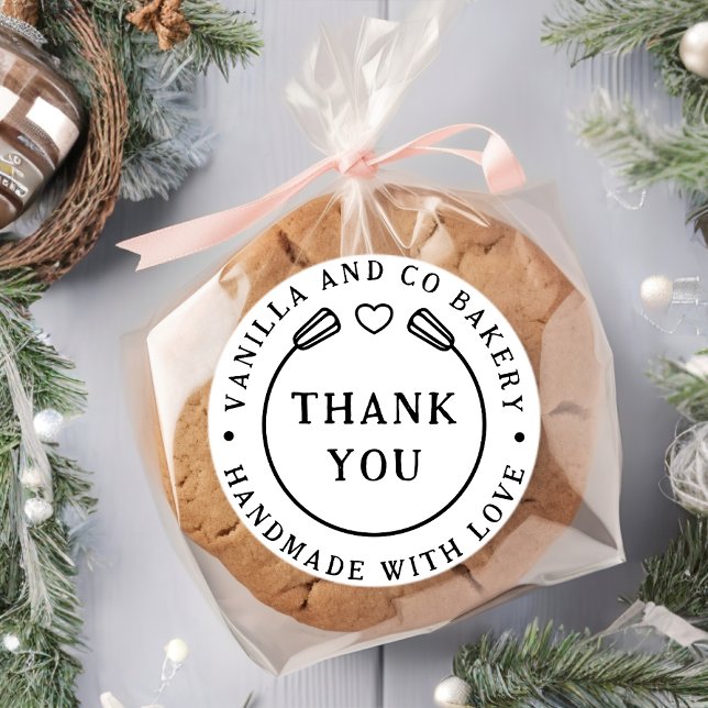 Handmade With Love Thank You Whisk Heart Bakery Classic Round Sticker (Creator Uploaded)