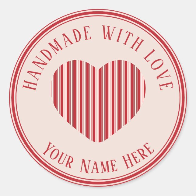 handmade with love traditional candy stripes classic round sticker (Front)