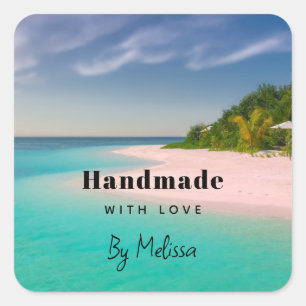 Handmade with Love Tropical Beach Aqua Ocean Square Sticker
