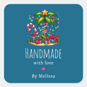 Handmade with Love Tropical Christmas Palm Tree Square Sticker