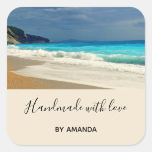 Handmade with Love Turquoise Blue Sea Tropical Square Sticker