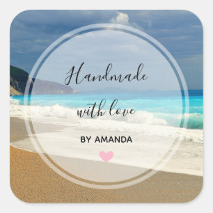 Handmade with Love Turquoise Blue Sea Tropical Square Sticker