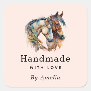 Handmade with Love Two Beautiful Horses Western Square Sticker