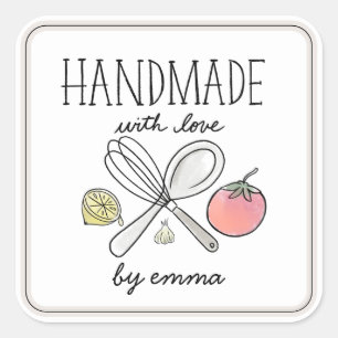Handmade with Love Utensils Ingredients Square Sticker