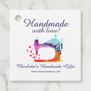 Handmade With Love Watercolor Sewing Machine Favour Tags