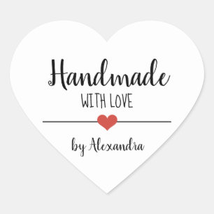 Handmade with love white personalised heart sticker
