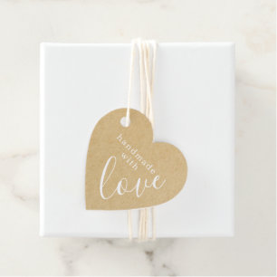 Handmade with Love White Script Kraft Heart Favour Tags