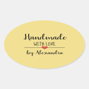 Handmade with love yellow modern oval sticker