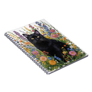  Handpainted Black Cat & Floral Embroidery Art  Notebook