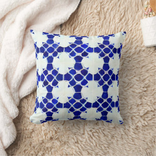 Handpainted Blue Moroccan tile pattern Cushion