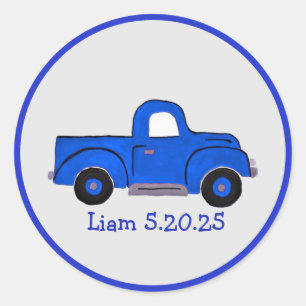 Handpainted Blue Truck Art, Can Be Personalised Classic Round Sticker