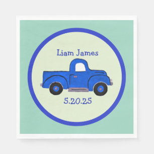 Handpainted Blue Truck Art, Personalize Napkin
