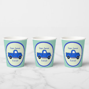 Handpainted Blue Truck Art Personalize Paper Cups