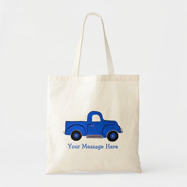 Handpainted Blue Truck Design Multi Purpose Tote Bag (Front)