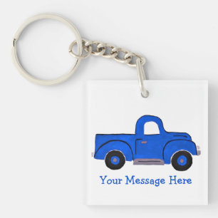 Handpainted Blue Truck Design Multi Purpose Tote Key Ring