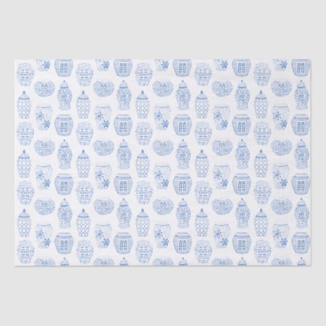 Handpainted Blue White Ginger Jar Chinese Pottery Tissue Paper (Front)