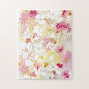 Handpainted cherry blossom floral pink watercolor jigsaw puzzle