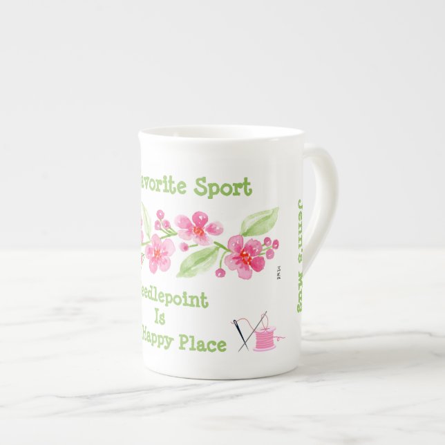 Handpainted Cherry Blossom Hobby Sport Needlepoint Bone China Mug (Front Right)