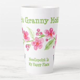 Handpainted Cherry Blossoms Granny Needlepoint Latte Mug