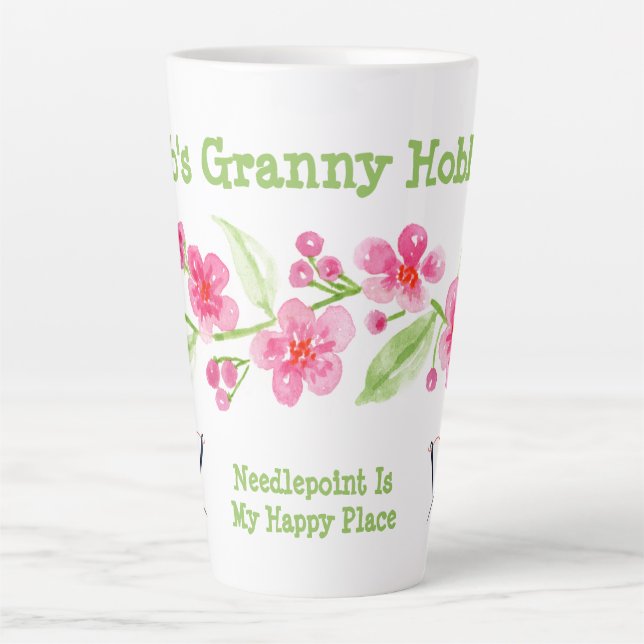Handpainted Cherry Blossoms Granny Needlepoint Latte Mug (Front)