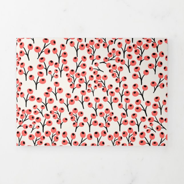 Handpainted Christmas Branches Berries Red White Tri-Fold Holiday Card (Cover)