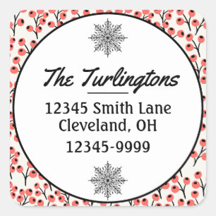 Handpainted Christmas Branches Return Address Square Sticker