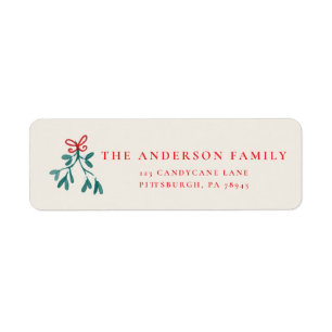 Handpainted Christmas Mistletoe Return Address  Label
